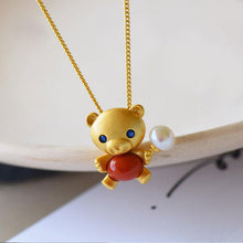 Load image into Gallery viewer, Silver Inlaid Southern Red Agate Charm Necklace Vintage Style Retro Lovely Bear Pearl Women&#39;s Jewelry
