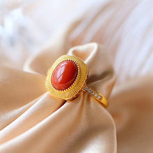 Load image into Gallery viewer, Silver Inlaid Southern Red Agate Ring Square Oval Color Vintage Retro Women&#39;s Jewelry
