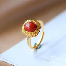 Load image into Gallery viewer, Silver Inlaid Southern Red Agate Ring Square Oval Color Vintage Retro Women&#39;s Jewelry
