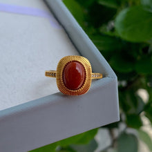 Load image into Gallery viewer, Silver Inlaid Southern Red Agate Ring Square Oval Color Vintage Retro Women&#39;s Jewelry
