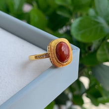 Load image into Gallery viewer, Silver Inlaid Southern Red Agate Ring Square Oval Color Vintage Retro Women&#39;s Jewelry
