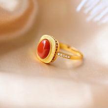 Load image into Gallery viewer, Silver Inlaid Southern Red Agate Ring Square Oval Color Vintage Retro Women&#39;s Jewelry
