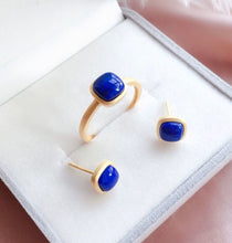 Load image into Gallery viewer, New Silver Inlaid Natural Lapis Lazuli Ring Earrings Elegant Unique Luxury Gilt Charm Women&#39;s Jewelry Set
