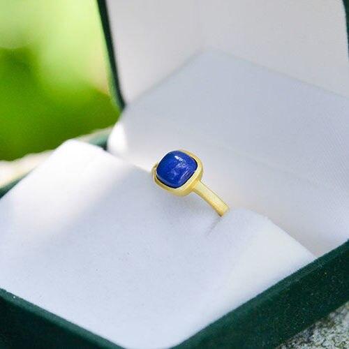 New Silver Inlaid Natural Lapis Lazuli Ring Elegant Unique Luxury Gilt Charm Women's Jewelry