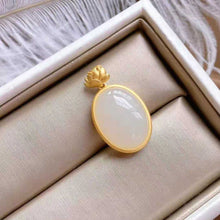 Load image into Gallery viewer, New Silver Inlaid Gold-plated  Natural Fine White Jade Chalcedony Pendant Necklace Vintage Charm Women&#39;s Jewelry
