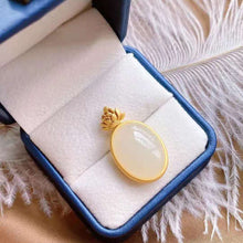 Load image into Gallery viewer, New Silver Inlaid Gold-plated  Natural Fine White Jade Chalcedony Pendant Necklace Vintage Charm Women&#39;s Jewelry
