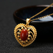 Load image into Gallery viewer, Silver Inlaid Natural Southern Red Agate Heart-shaped Pendant Necklace Vintage Retro Unique Craft Women&#39;s Brand Jewelry
