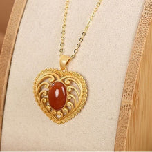 Load image into Gallery viewer, Silver Inlaid Natural Southern Red Agate Heart-shaped Pendant Necklace Vintage Retro Unique Craft Women&#39;s Brand Jewelry
