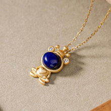 Load image into Gallery viewer, Silver Inlaid Lapis Lazuli Frog Pendant Necklace Vintage Style Retro Unique Craft Charm Women&#39;s Jewelry
