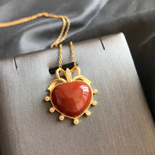 Load image into Gallery viewer, New Silver Inlaid Natural Southern Red Agate Heart Shaped Pendant Necklace Romantic Lovely Charm Women&#39;s Brand Jewelry
