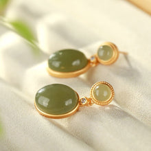 Load image into Gallery viewer, Silver Inlaid Natural Fine Jade Oval Earrings Vintage Style Retro Design Charm Women&#39;s Brand Jewelry
