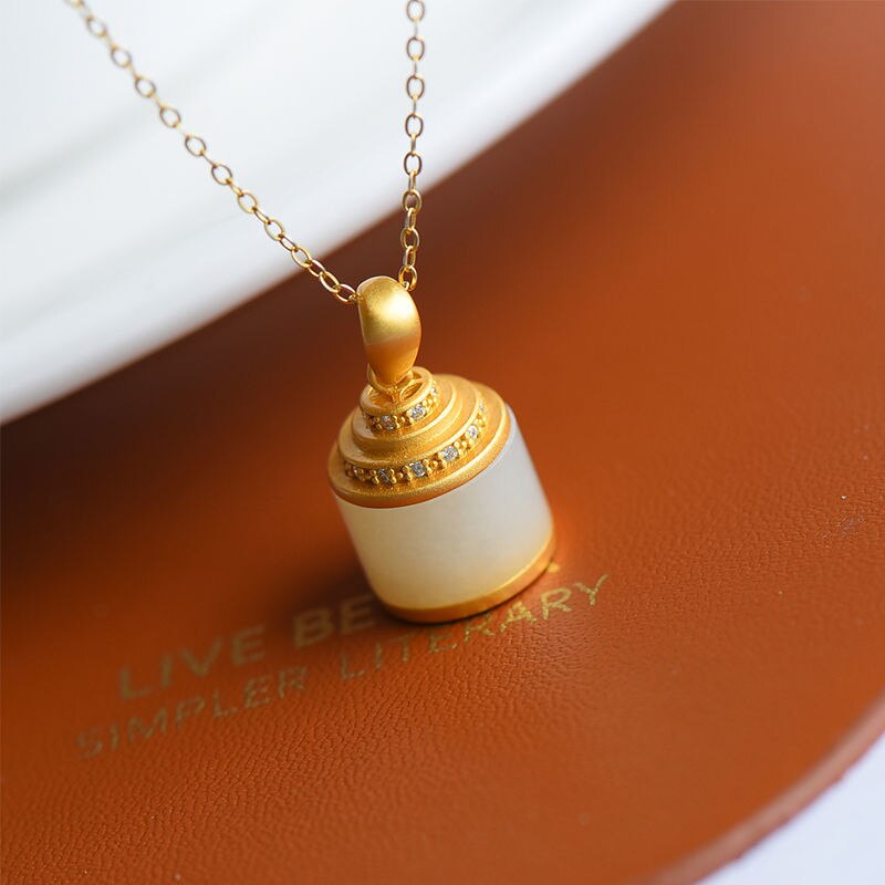 New Silver Inlaid Natural Fine White Jade Chalcedony Pendant Necklace Vintage Style Retro Charm Women's Jewelry