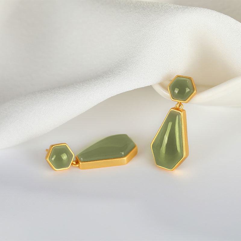 Lokaloca Silver Inlaid Natural Fine Jade Chalcedony Earrings