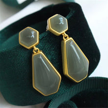 Load image into Gallery viewer, Lokaloca Silver Inlaid Natural Fine Jade Chalcedony Earrings
