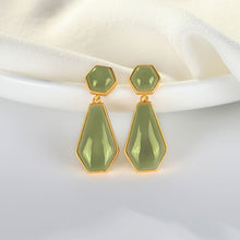 Load image into Gallery viewer, Lokaloca Silver Inlaid Natural Fine Jade Chalcedony Earrings
