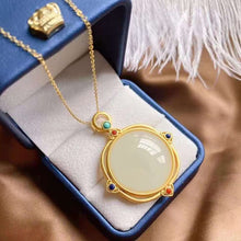 Load image into Gallery viewer, Silver Inlaid Natural Fine White Jade Pendant Necklace Vintage Style Retro Charm Women&#39;s Jewelry
