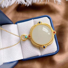 Load image into Gallery viewer, Silver Inlaid Natural Fine White Jade Pendant Necklace Vintage Style Retro Charm Women&#39;s Jewelry
