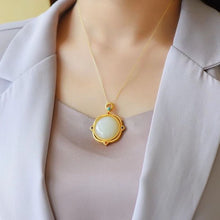 Load image into Gallery viewer, Silver Inlaid Natural Fine White Jade Pendant Necklace Vintage Style Retro Charm Women&#39;s Jewelry
