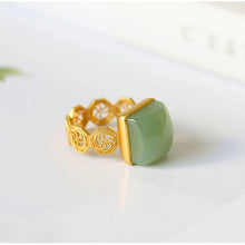 Load image into Gallery viewer, Silver Inlaid Natural Fine Jade Geometric Ring Vintage Style Retro Unique Craft Women&#39;s Jewelry
