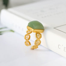 Load image into Gallery viewer, Silver Inlaid Natural Fine Jade Geometric Ring Vintage Style Retro Unique Craft Women&#39;s Jewelry
