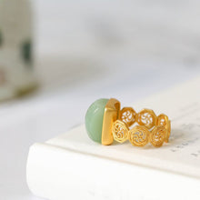 Load image into Gallery viewer, Silver Inlaid Natural Fine Jade Geometric Ring Vintage Style Retro Unique Craft Women&#39;s Jewelry
