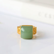 Load image into Gallery viewer, Silver Inlaid Natural Fine Jade Geometric Ring Vintage Style Retro Unique Craft Women&#39;s Jewelry
