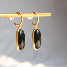 Load image into Gallery viewer, New Silver Inlaid Natural Fine Dark Jade Oval Earrings Vintage Classical Gilded Luxury Charm Women&#39;s Jewelry
