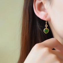 Load image into Gallery viewer, Lokaloca Silver Inlaid Natural Fine Jade Heart Shaped Earrings
