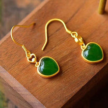 Load image into Gallery viewer, Lokaloca Silver Inlaid Natural Fine Jade Heart Shaped Earrings
