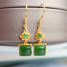 Load image into Gallery viewer, Lokaloca Silver Inlaid Natural Fine Jade Jasper Square Long Earrings
