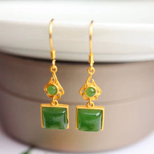 Load image into Gallery viewer, Lokaloca Silver Inlaid Natural Fine Jade Jasper Square Long Earrings
