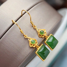 Load image into Gallery viewer, Lokaloca Silver Inlaid Natural Fine Jade Jasper Square Long Earrings
