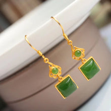 Load image into Gallery viewer, Lokaloca Silver Inlaid Natural Fine Jade Jasper Square Long Earrings
