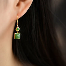 Load image into Gallery viewer, Lokaloca Silver Inlaid Natural Fine Jade Jasper Square Long Earrings
