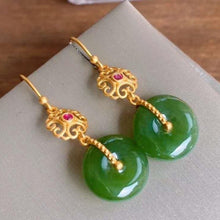 Load image into Gallery viewer, Lokaloca Silver Inlaid Natural Jade Earrings
