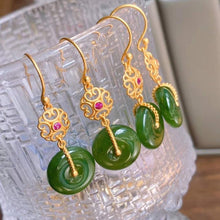 Load image into Gallery viewer, Lokaloca Silver Inlaid Natural Jade Earrings
