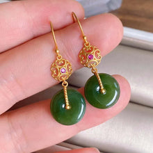 Load image into Gallery viewer, Lokaloca Silver Inlaid Natural Jade Earrings
