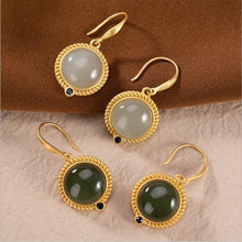 Load image into Gallery viewer, Silver Inlaid Natural Fine Jade Earrings Vintage Style Retro Elegant Luxury Charm Women&#39;s Jewelry
