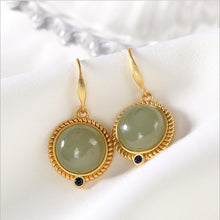 Load image into Gallery viewer, Silver Inlaid Natural Fine Jade Earrings Vintage Style Retro Elegant Luxury Charm Women&#39;s Jewelry
