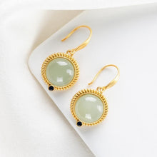 Load image into Gallery viewer, Silver Inlaid Natural Fine Jade Earrings Vintage Style Retro Elegant Luxury Charm Women&#39;s Jewelry
