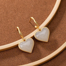 Load image into Gallery viewer, Lokaloca Natural Fine White Jade Heart Shaped Earrings
