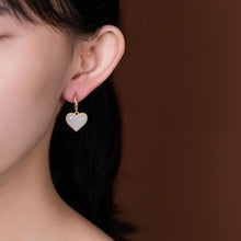 Load image into Gallery viewer, Lokaloca Natural Fine White Jade Heart Shaped Earrings
