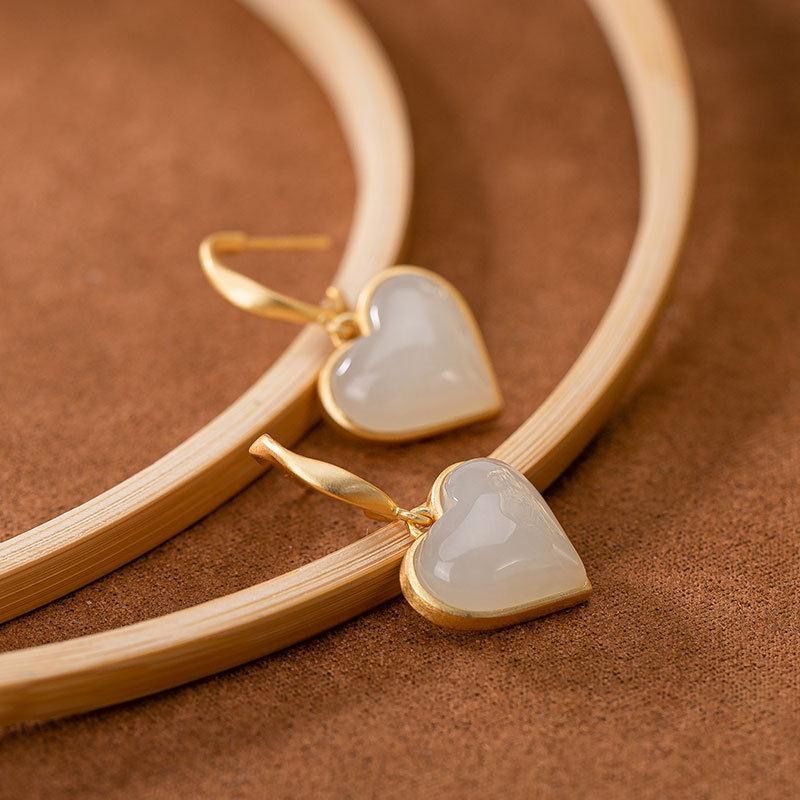 Lokaloca Natural Fine White Jade Heart Shaped Earrings