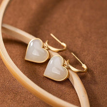 Load image into Gallery viewer, Lokaloca Natural Fine White Jade Heart Shaped Earrings
