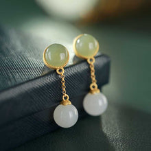 Load image into Gallery viewer, Lokaloca New Silver Inlaid Natural Fine Jade Earrings
