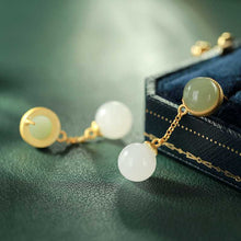 Load image into Gallery viewer, Lokaloca New Silver Inlaid Natural Fine Jade Earrings
