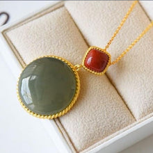 Load image into Gallery viewer, Silver Inlaid Natural Fine Jade Round Pendant Necklace Vintage Style Retro Elegant Luxury Charm Women&#39;s Jewelry
