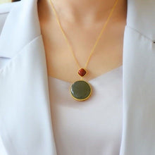 Load image into Gallery viewer, Silver Inlaid Natural Fine Jade Round Pendant Necklace Vintage Style Retro Elegant Luxury Charm Women&#39;s Jewelry
