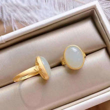 Load image into Gallery viewer, Silver Inlaid Natural Fine White Jade Niche Design Retro Opening Adjustable Women&#39;s Ring
