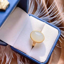 Load image into Gallery viewer, Silver Inlaid Natural Fine White Jade Niche Design Retro Opening Adjustable Women&#39;s Ring
